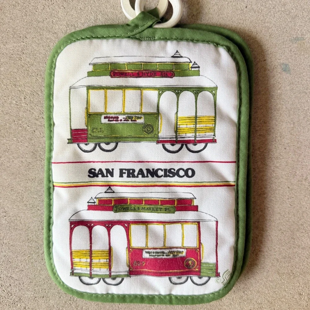 Vintage San Francisco Potholders Set Cable Car Souvenir Kitchen Hot Pads 2 pack
